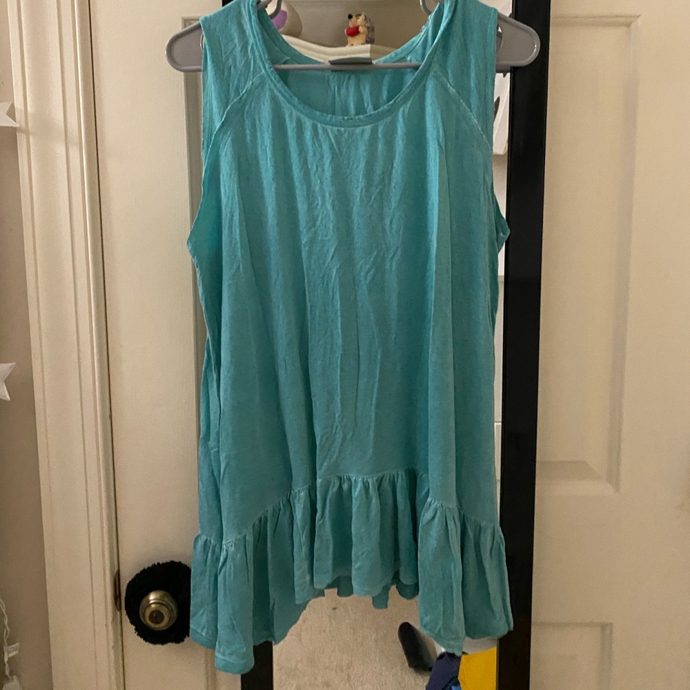 Blue ruffle tank blouse